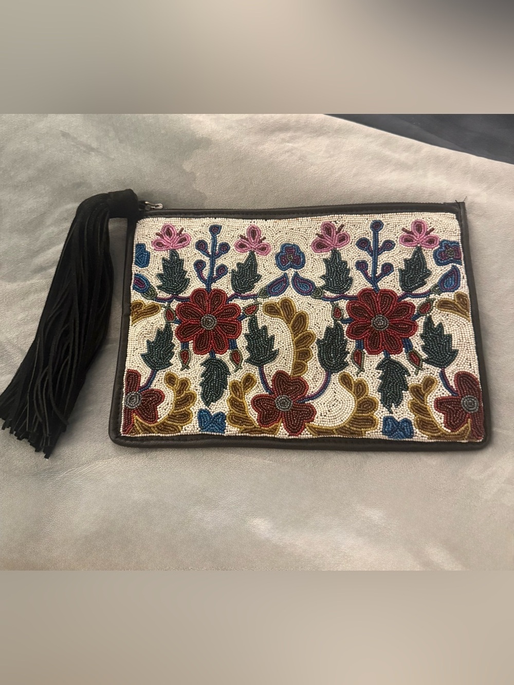Sam Edelman Embroidered Floral Beaded Clutch in Multicolor